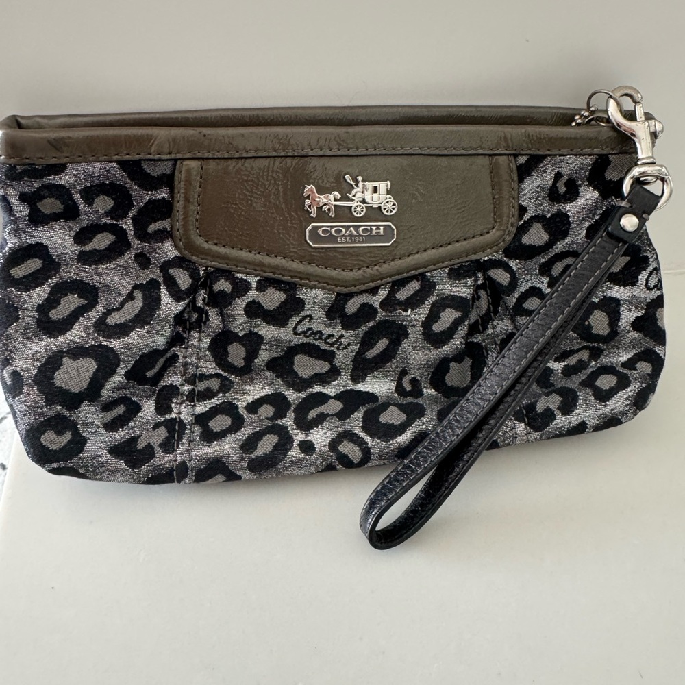 Coach Black and Gray Leopard Print Wristlet